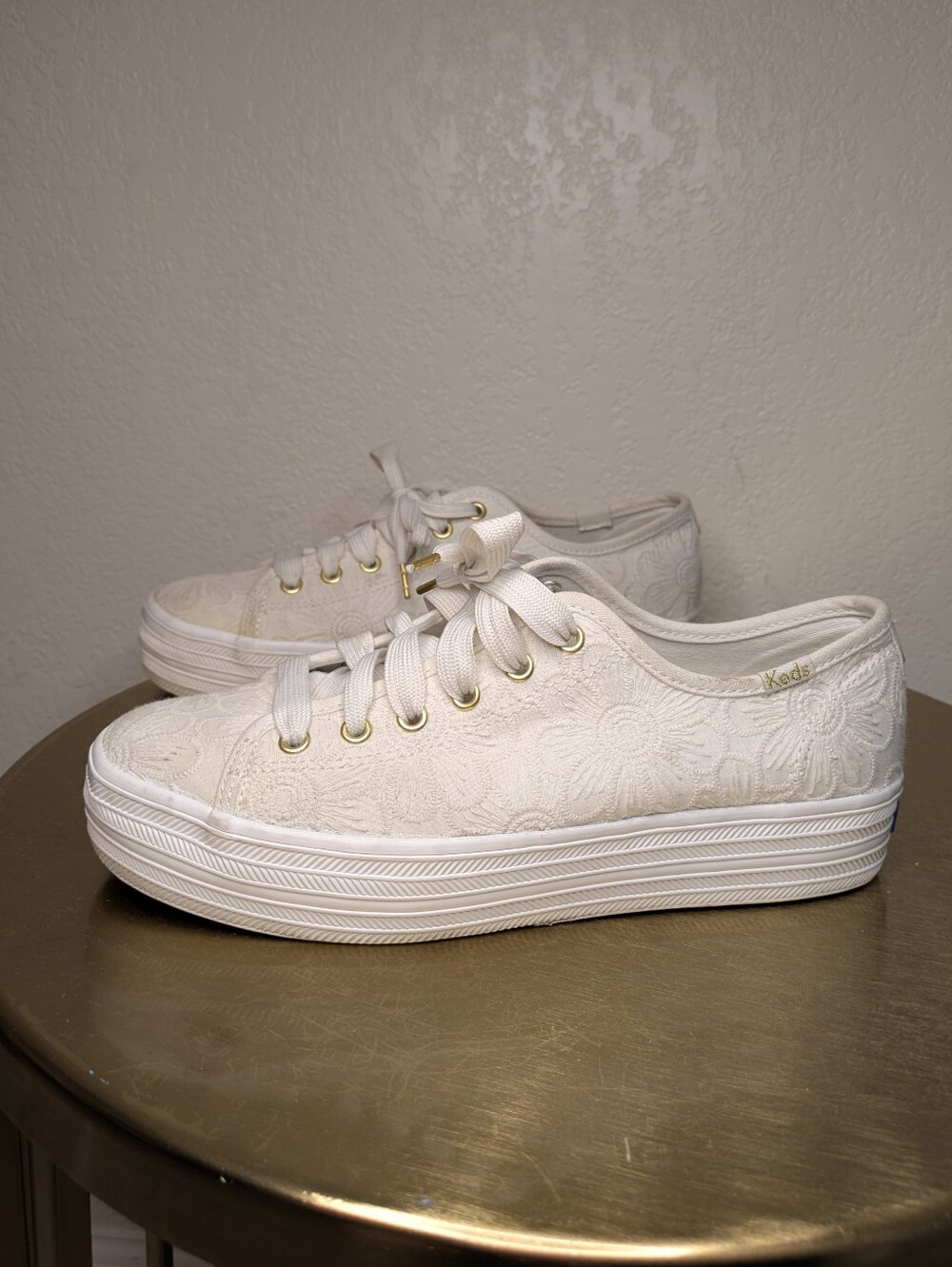 Keds x Kate Spade New York Triple Kick Floral Eyelet Platform Sneakers - Size 7